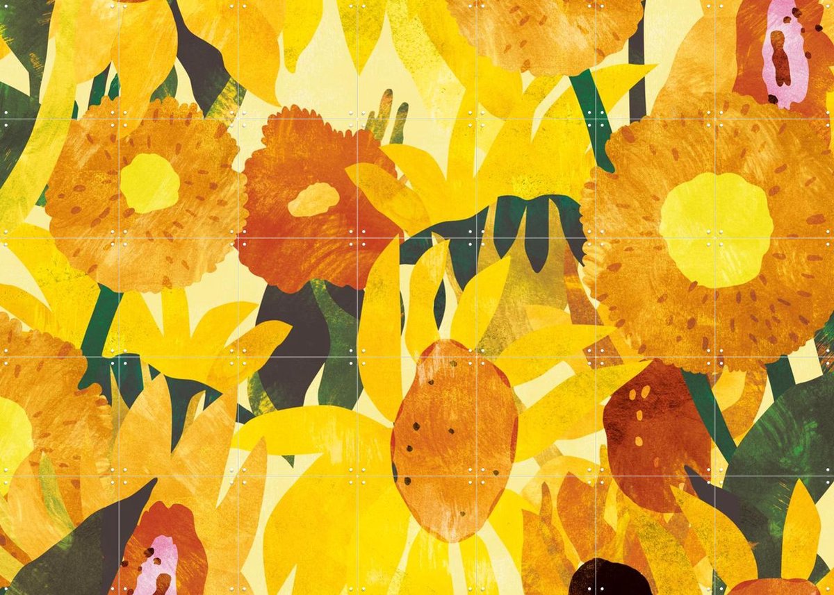IXXI Sunflowers Pattern, Lotte Dirks & Van Gogh 21st Century - 140 x 100 cm - Gratis ophangtool - Grote wanddecoratie en posters - Illustraties
