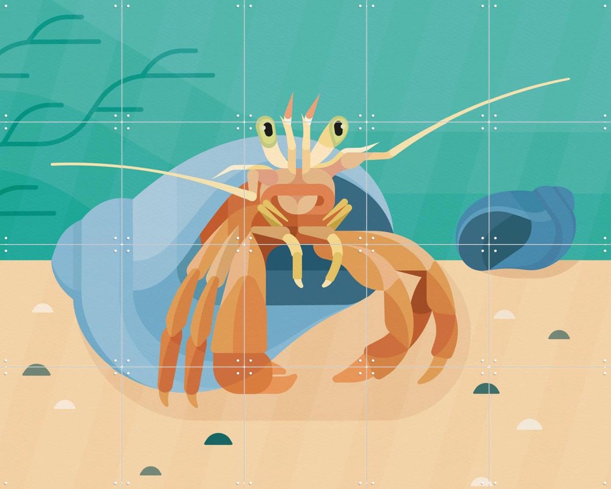 IXXI Heremietkreeft, Elke Uijtewaal - 100 x 80 cm - Gratis ophangtool - Grote wanddecoratie en posters - Speels, Grafisch Ontwerp, Kleurrijk