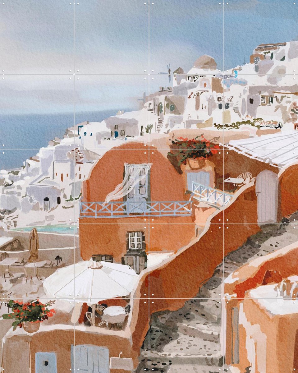 IXXI Parfum from Santorini, Ekaterina Zagorska - 80 x 100 cm - Gratis ophangtool - Grote wanddecoratie en posters - Illustraties, Aquarel