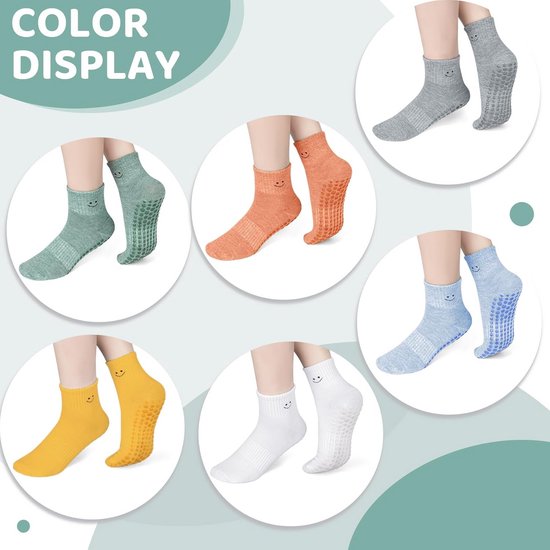 Set van 6 paar Antislip Sokken voor Dames Pilates, Yoga en Fitness - Comfortabele Smiley Anti-slip Grip Sokken — afbeelding 4