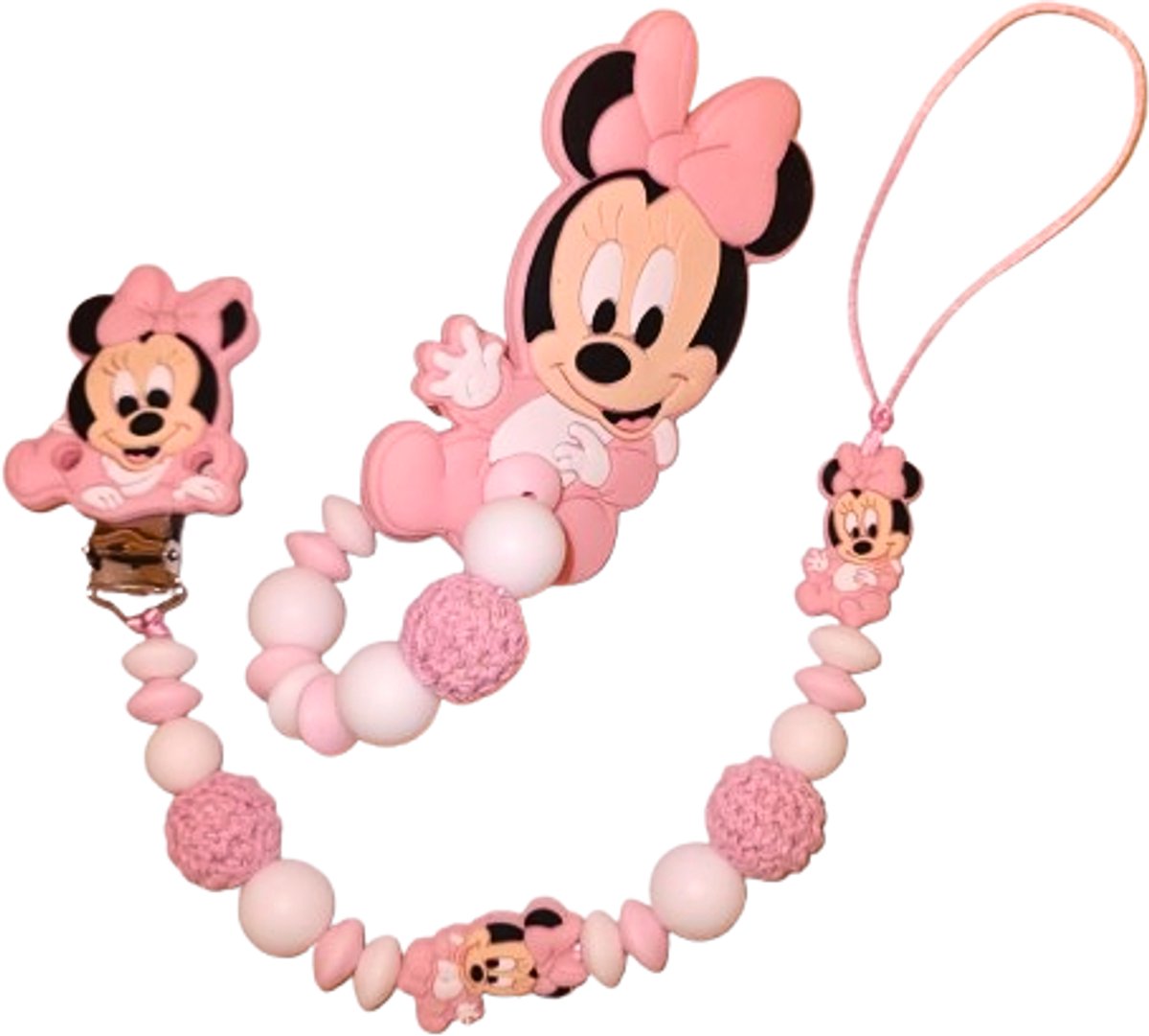 Speenkoord set met Minnie © – Dubbele Draad - baby roze