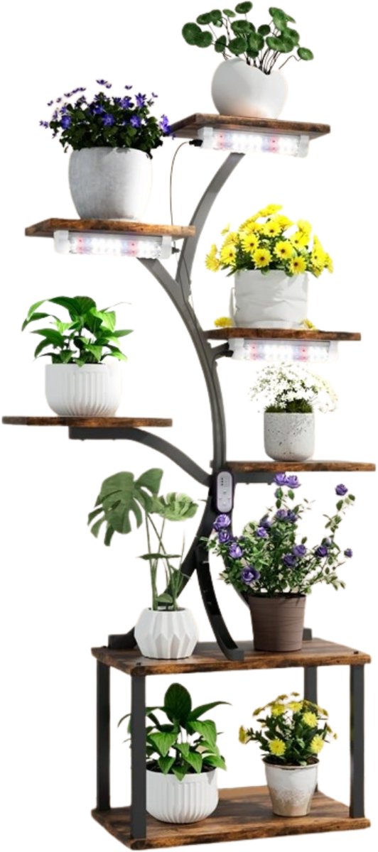 Rolu Plantenstandaard – Groeilamp – Plantenrek – Plantenrek Met Kweeklampen – 80x26x150CM – LED Kweeklamp – 7 Niveau’s – 3 Lampen