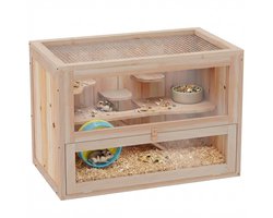 Hamsterkooi - Hamster - Knaagdierenkooi - Plexi glas - Hout - 60 x 35 x 42cm