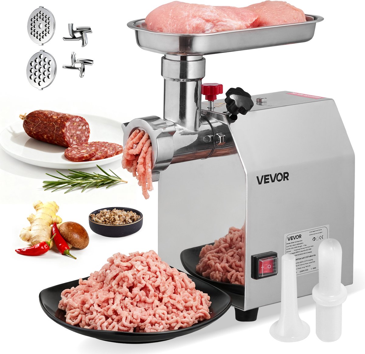 VEVOR CommerciëLe Elektrische Vleesmolen 2,04 KG/Min Worstmaker Keuken