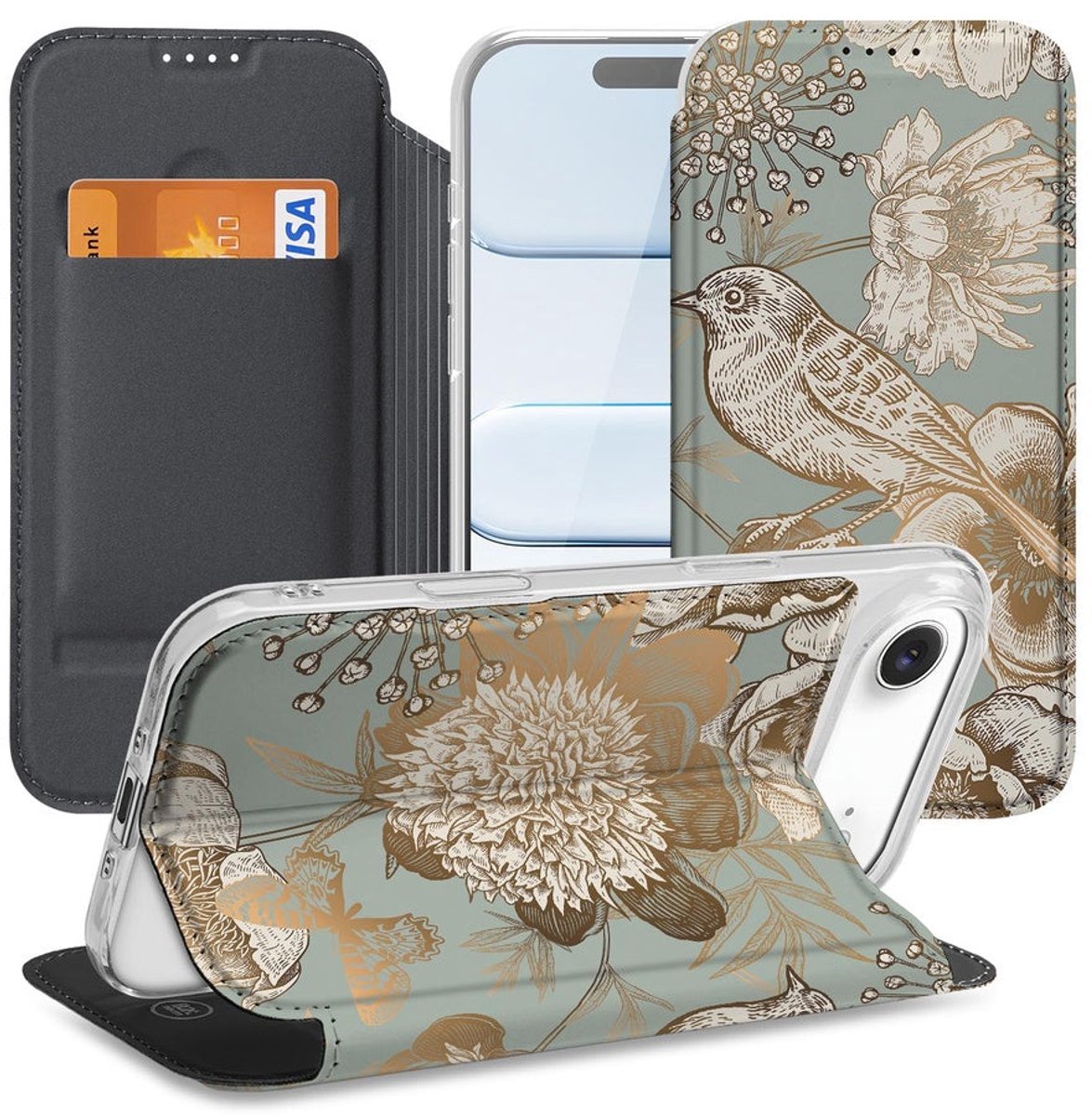 Apple iPhone Air Book Case Vintage Bird Flowers