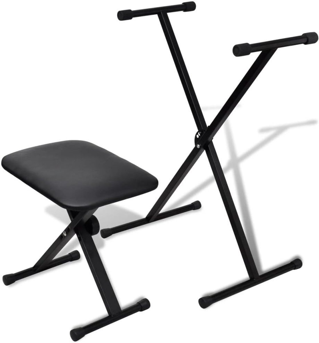 Verstelbare Pianokruk en Keyboardstandaard Set Zwart - X-vormige Staalconstructie