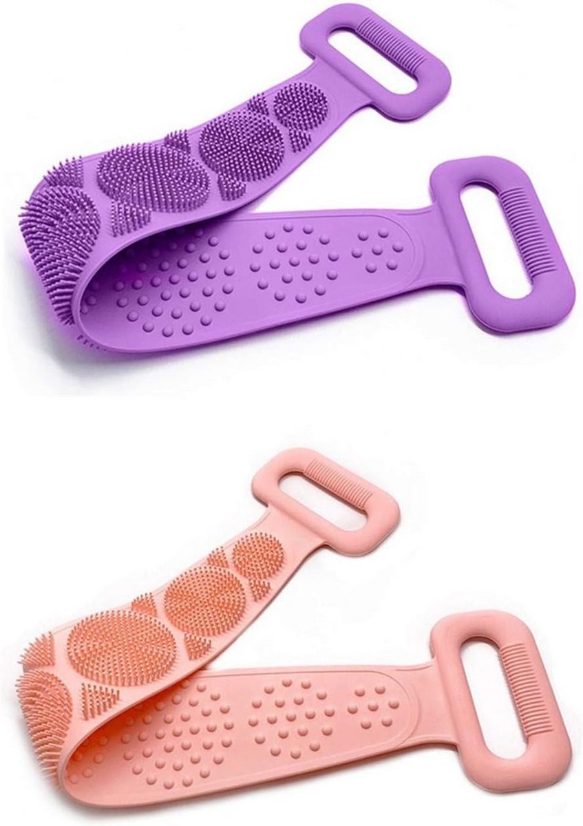 Siliconen Bad Borstel - Lichaam Scrubber - Huid Reiniging - Zacht Food Grade - 2 Stuks - Paars Roze