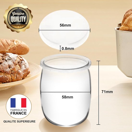 Set van 12 glazen yoghurtpotten met deksel, Franse kwaliteit — afbeelding 3