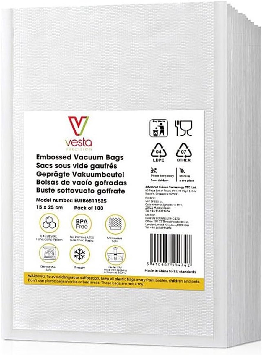 100 Stuks Reliëf Vacuümzakken 15x25 cm voor Sous-Vide en Behoud