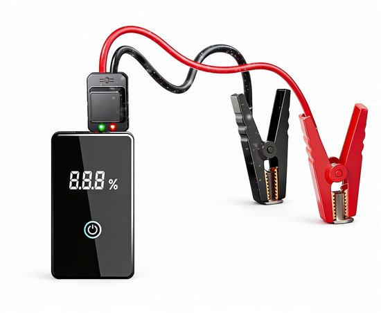 12V auto-startbooster - met powerbank, LED-zaklamp, raamverbreker en SOS-noodverlichting - Slimme oplaadclip- 23,68Wh