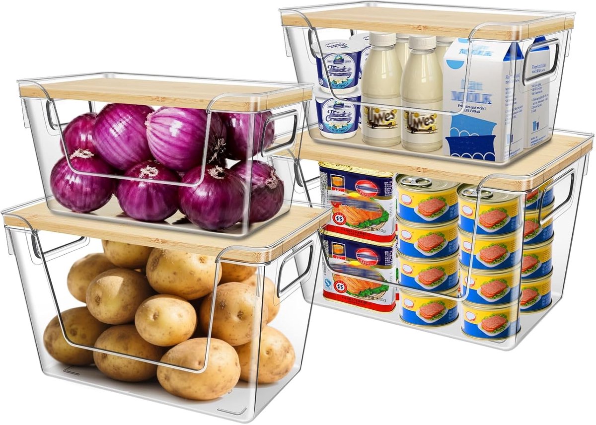 Koelkast Organizer Set - Keuken Opbergers - Voedsel Sorteren - Met Handgrepen - Set Van Vier