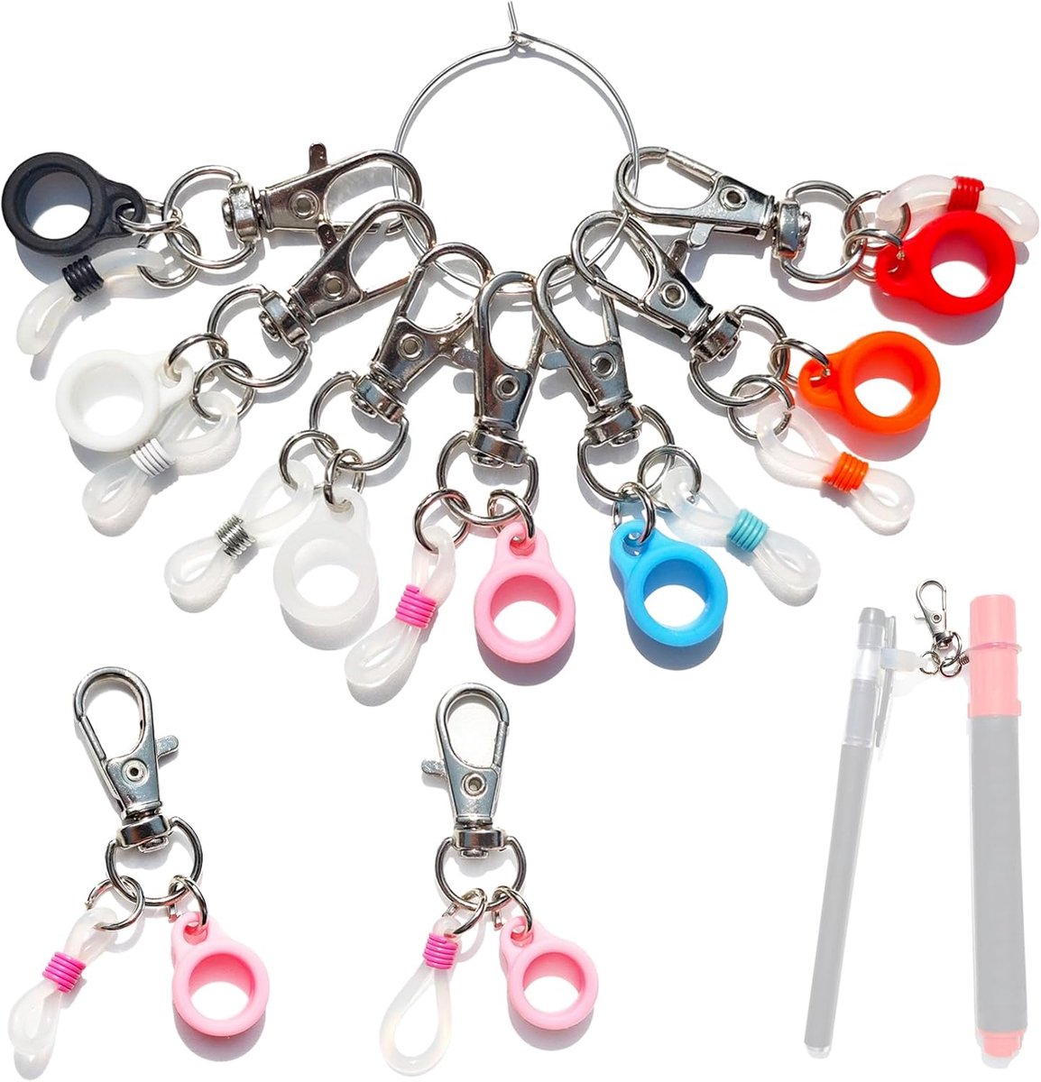 Set van 7 Siliconen Penclips voor Badges, Lanyards en Hulzen