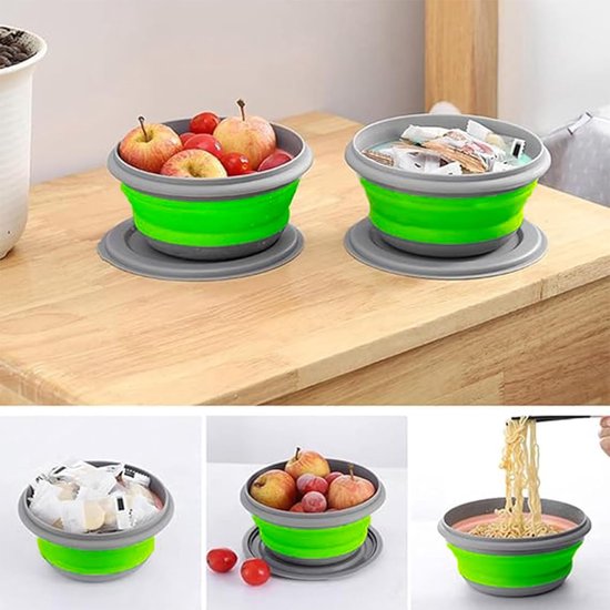 Opvouwbare Kom - Kampeerkommen Set - Buiten Eten - Drie Delige Set - Tot 19cm Diameter - Mos Groen — afbeelding 3