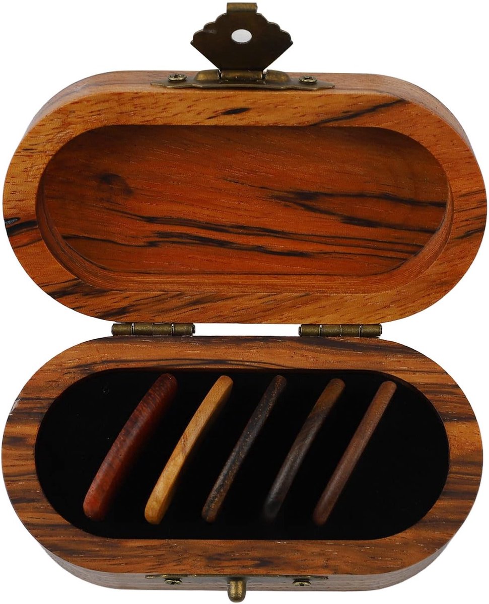 Houten Plectrum Houder Set met 5 Gitaar Plectrums - Ideaal Cadeau