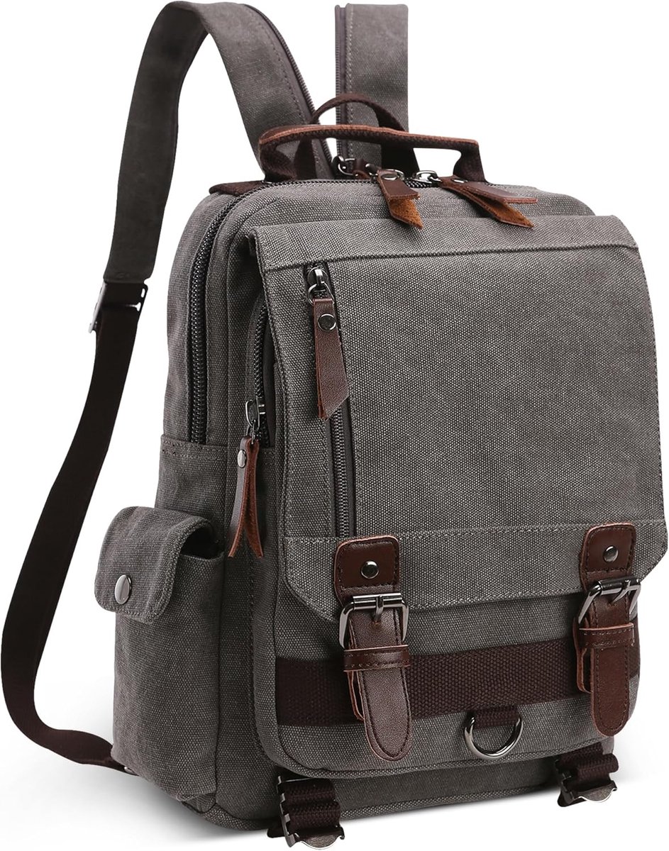 Heren Schoudertas Canvas Rugtas Verstelbaar voor Laptop/iPad - Casual & Vintage Reistas