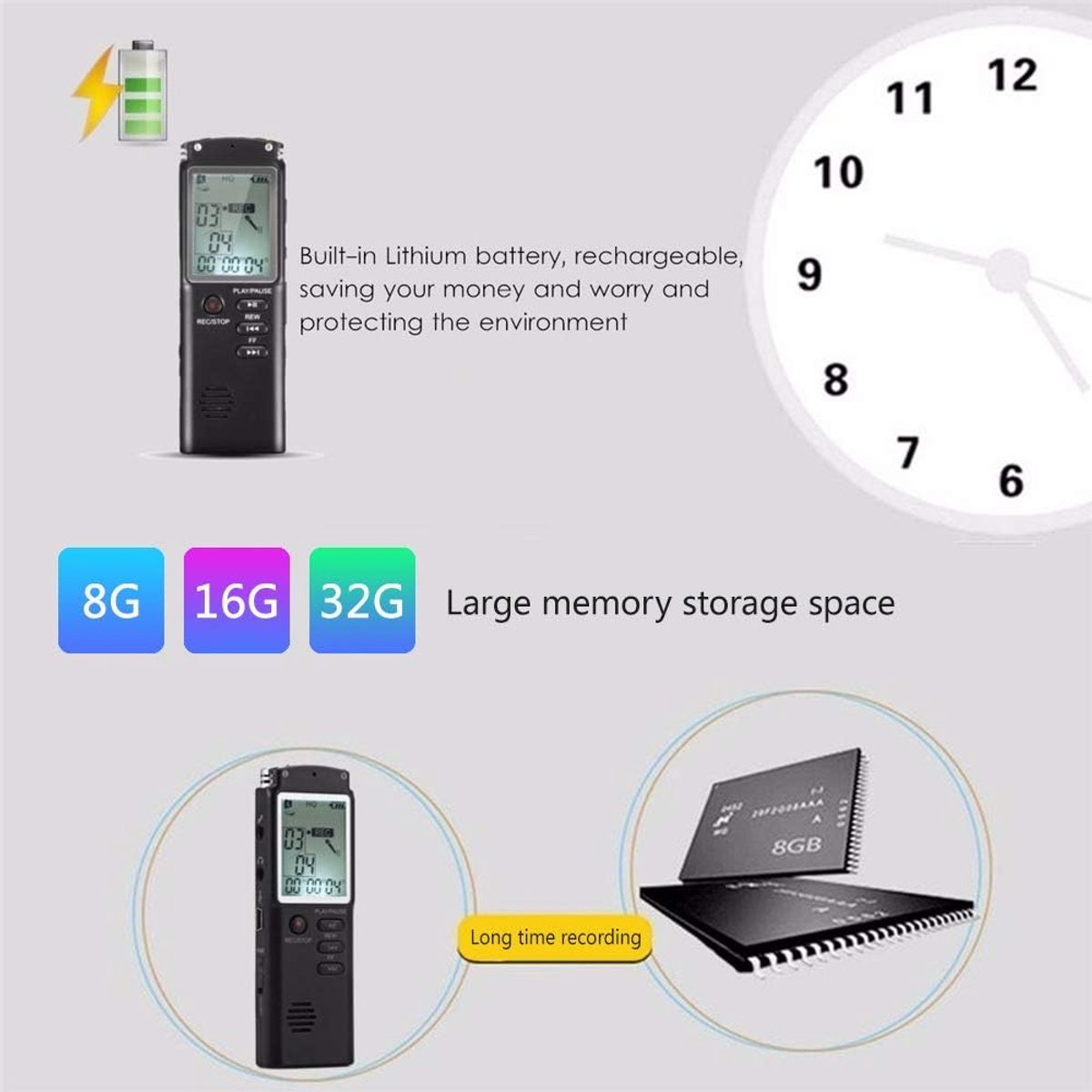 Digitale Spraakrecorder USB 8GB 16GB 32GB met Lange Opnametijd en VOR