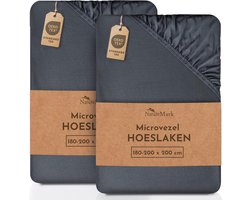 Hoeslaken Set van 2 - Microvezel Jersey Lakens - Geschikt voor Matrassen 180x200 t/m 200x220 cm - Antracietgrijs