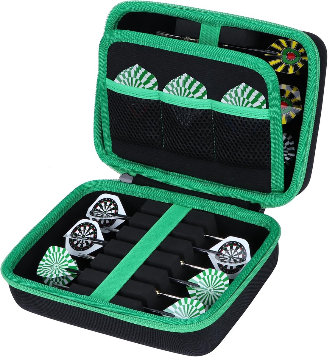 Dart Etui - Dart Pijlen Tas - Dart Pijlen Opbergen - Harde Beschermhoes - Voor 12 Darts - Zwart Groen