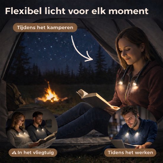 JOMI Oplaadbare Neklamp - LED Nekleeslamp met Flexibele Armen en 3 Lichtstanden - Handsfree Leeslamp voor Lezen en Hobby van Merkloos — afbeelding 3