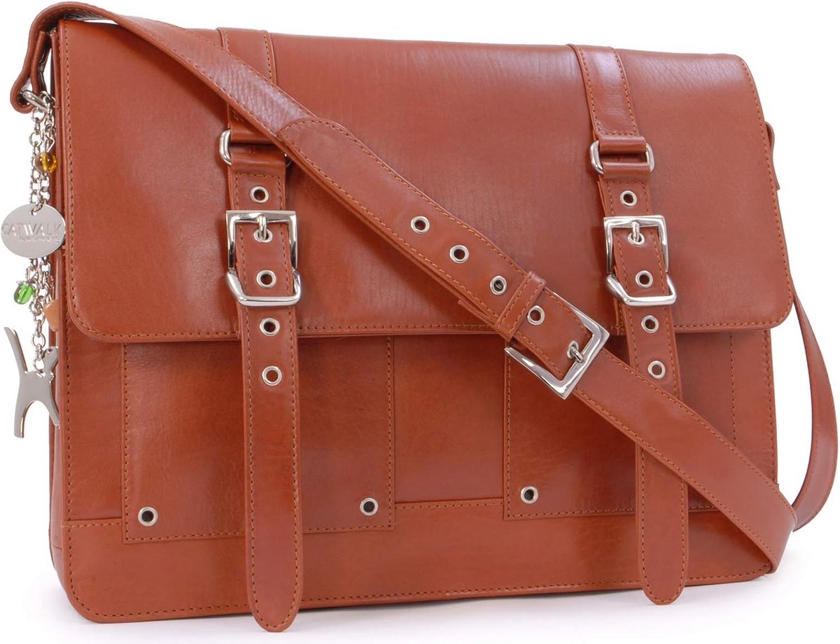 Leren Crossbodytas - Schoudertas Laptop Tas - Werk en Studie - Platte Bodem - 10 x 37.5 x 29 cm