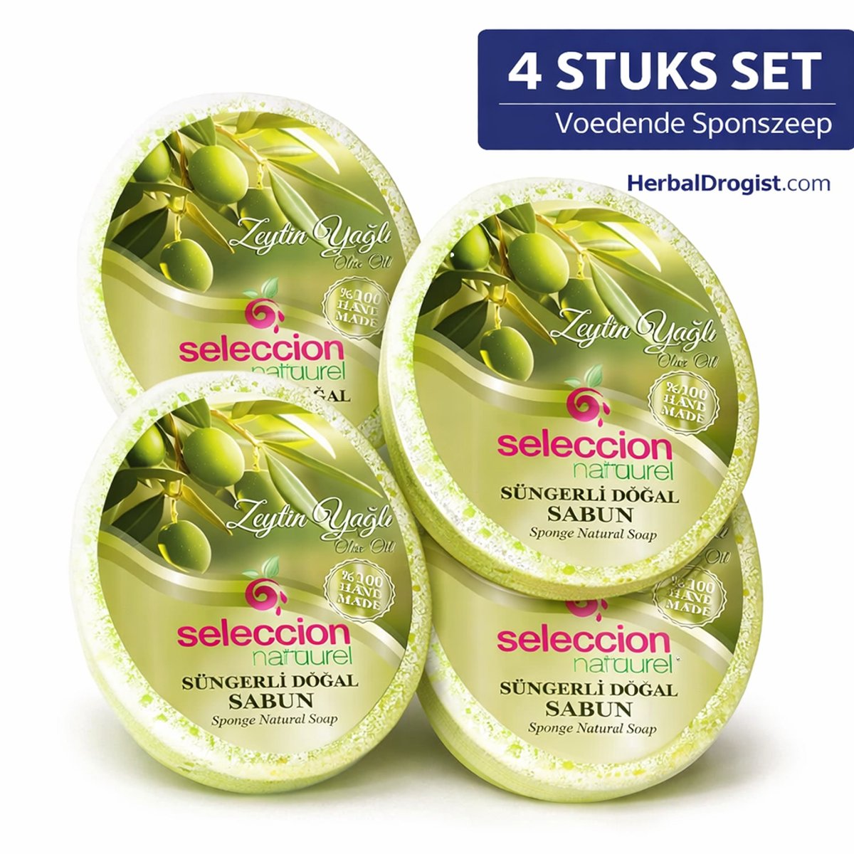 Seleccion Naturel Sponszeep met Olijfolie Voordeelset 4 x 150 g – Natuurlijke Plantaardige Sponszeep met Voedende Olijfolie
