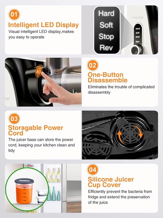 Slow Juicer - Sapcentrifuge Fruit - Gezond Sap Maken - 2 Snelheden Stille Motor — afbeelding 4