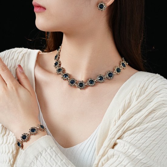 Sieradenset/Vintage sieradenset / ketting, armband en oorbellen set Blauw