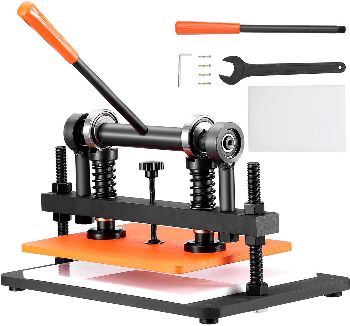 Handmatige Stansmachine Leer - Embossing Machine - Leersnijmachine - Compacte Stempelpers - Reliëfplaat 260x120mm - Mangaanstaal Basis - Zwarte Oxidecoating - 1,5 Ton Capaciteit - Verstelbare Slag 12mm - Leer PVC Rubber Schuim