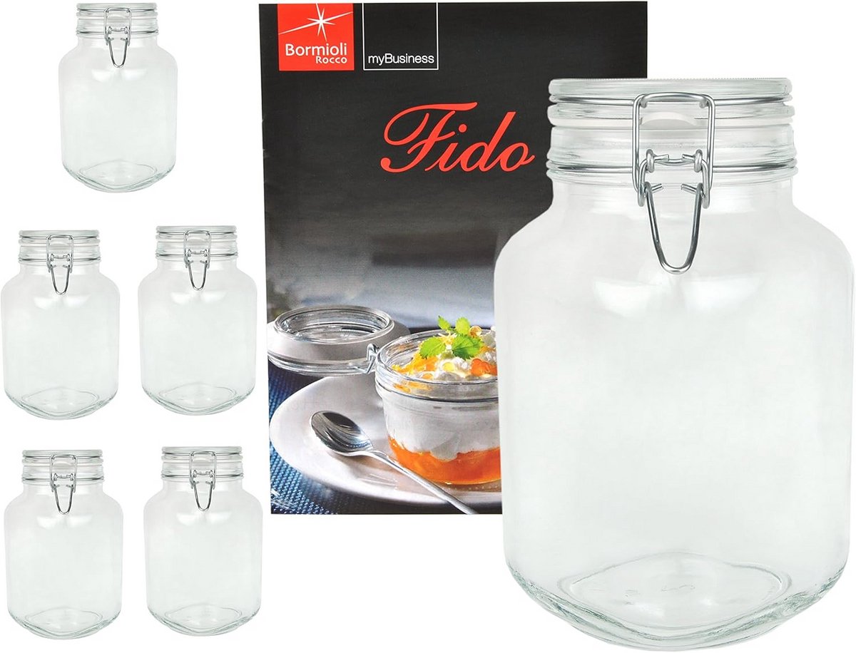 Set van 6 Luxe Inmaakpotten met Beugelsluiting, 3 Liter Inhoud