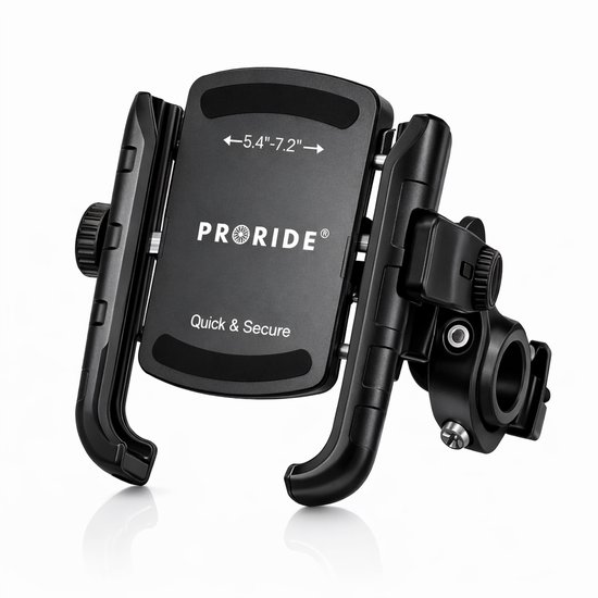 Support de téléphone PRORIDE noir avec bras réglables et pince de guidon.