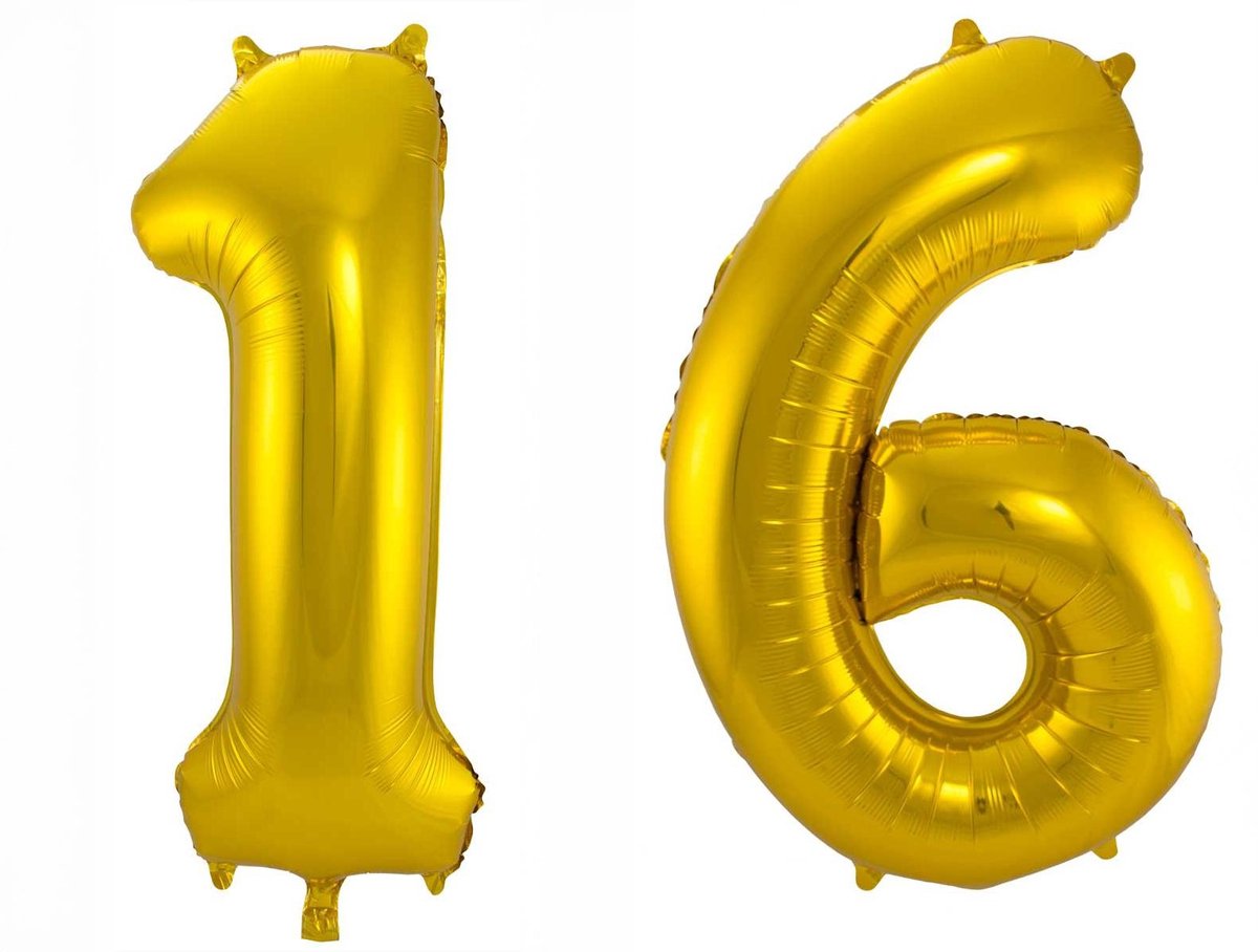 Folieballon 16 jaar - Goud - 86 cm