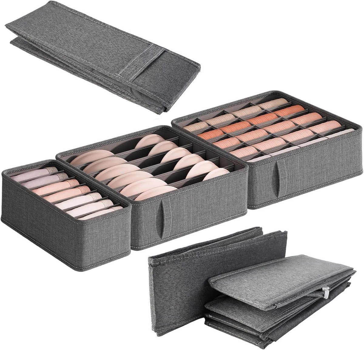 Set van 3 Opvouwbare Lade-Organizers voor Ondergoed, Sokken en Kleding