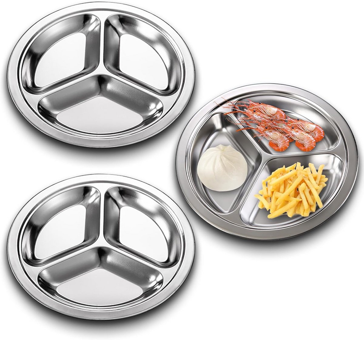 Set van 3 Gesplitste RVS Borden met 3 Compartimenten