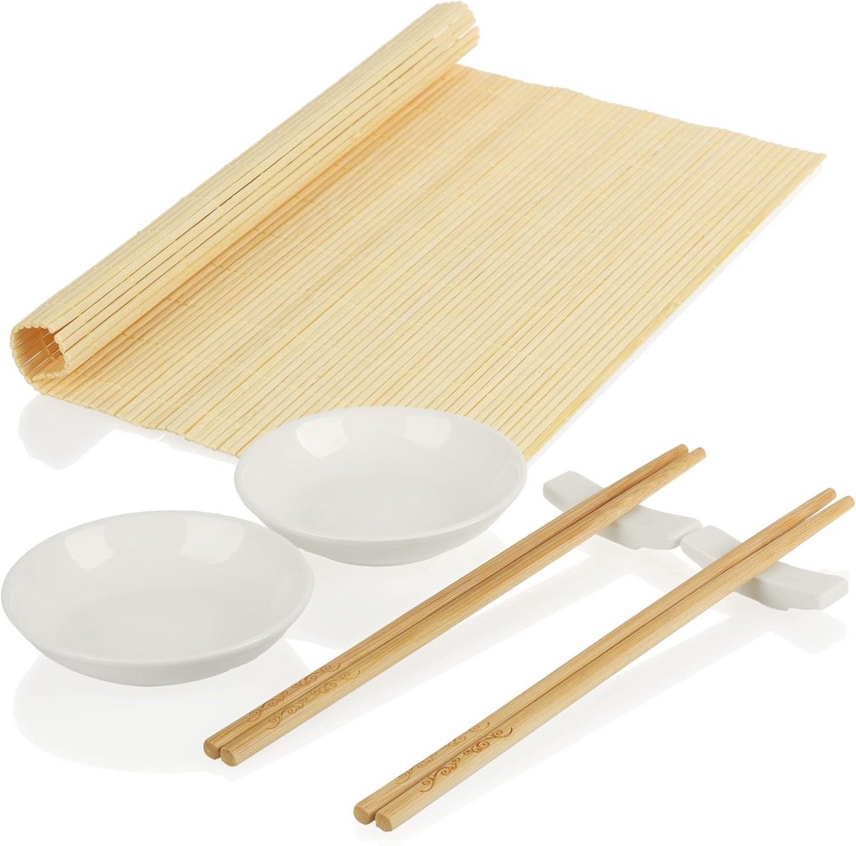 Complete 7-delige sushiset met eetstokjes, kommen en rolmat