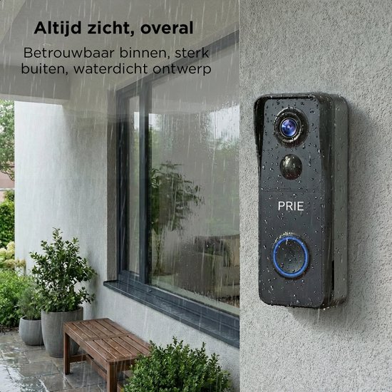 PRIE® 5K Ultra HD Slimme Draadloze Video Deurbel Met Camera - Geen abonnement - Deurbellen Met Camera - Deurbel Draadloos WiFi - Waterdicht - Incl. Gong (T-ring geluid) - Incl. 64GB SD — afbeelding 3
