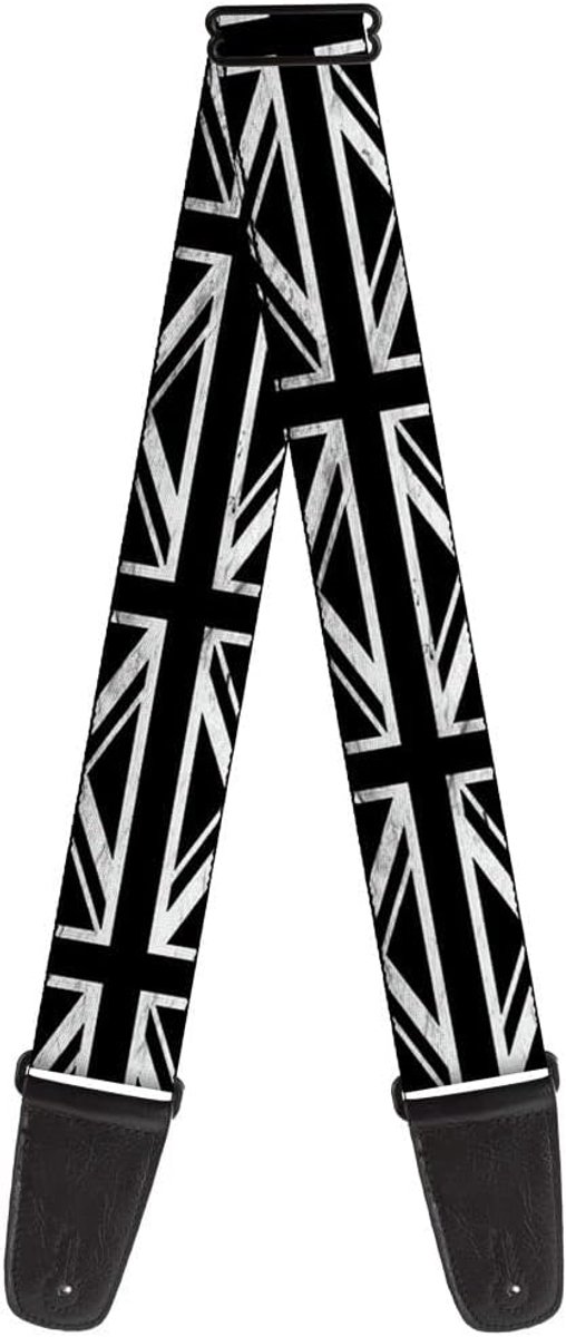 Verstelbare gitaarband met Union Jack design in zwart en wit