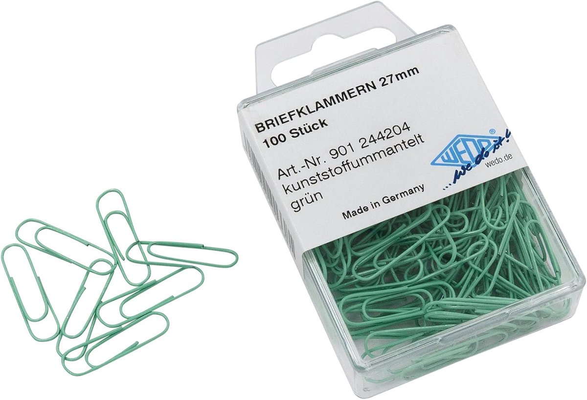 Metalen Paperclips 27 mm Groen met Kunststof Coating 100 Stuks