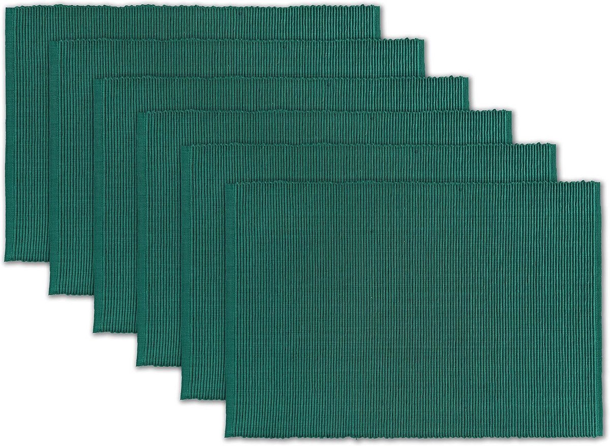 Set van 6 Geribbelde Placemats van 100% Katoen - Donkergroen
