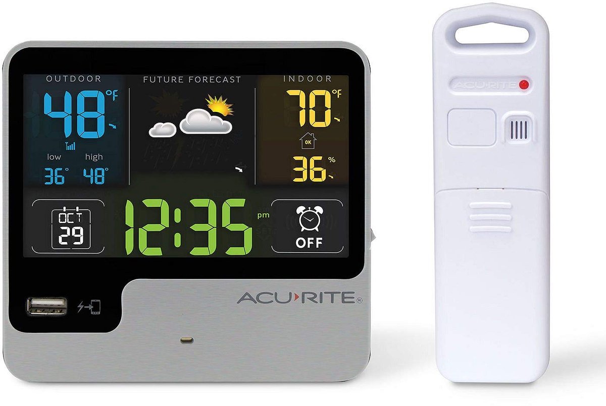 Digitale Wekker met USB Oplader, Weerstation en Binnen-/Buitentemperatuur