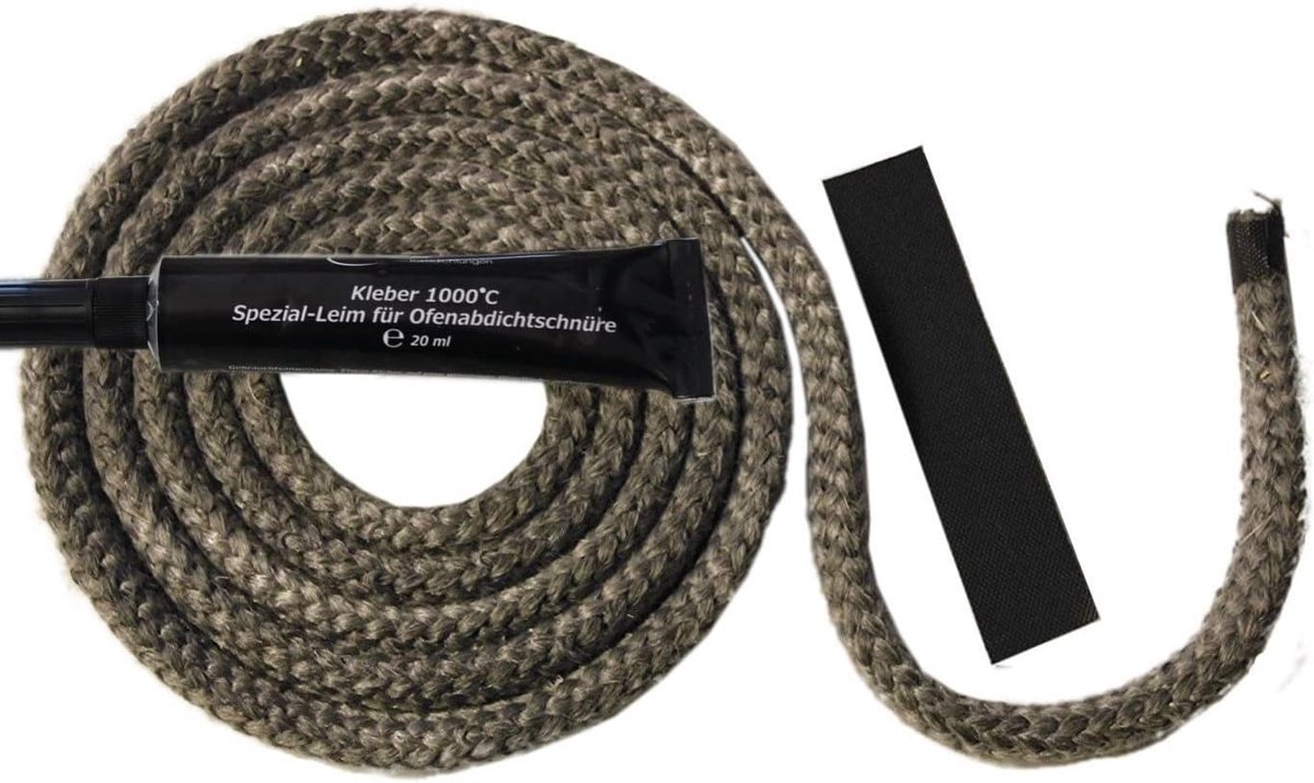 Set van 2m Zwart Rond Afdichtsnoer voor Openhaard en Oven - 8mm Dikte