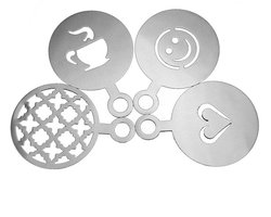 4 Stuks - Koffievormen - Koffie Decoratie Herbruikbare Stencils - Templates - Koffiekransvormen - Zilver - RVS - 12*8.5cm - Cappuccino Sjablonen - Latte Art - Poeder Figuren - Garneergerei - Gepersonaliseerde Vormen Voor Koffie - Taartdecoratie
