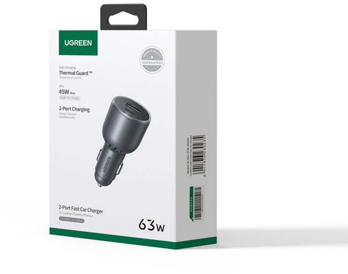 UGREEN USB C autolader 63W (45W+18W) sigarettenaansteker snellader voor iPhone, Galaxy S24, MacBook Air, PPS - Afbeelding 4