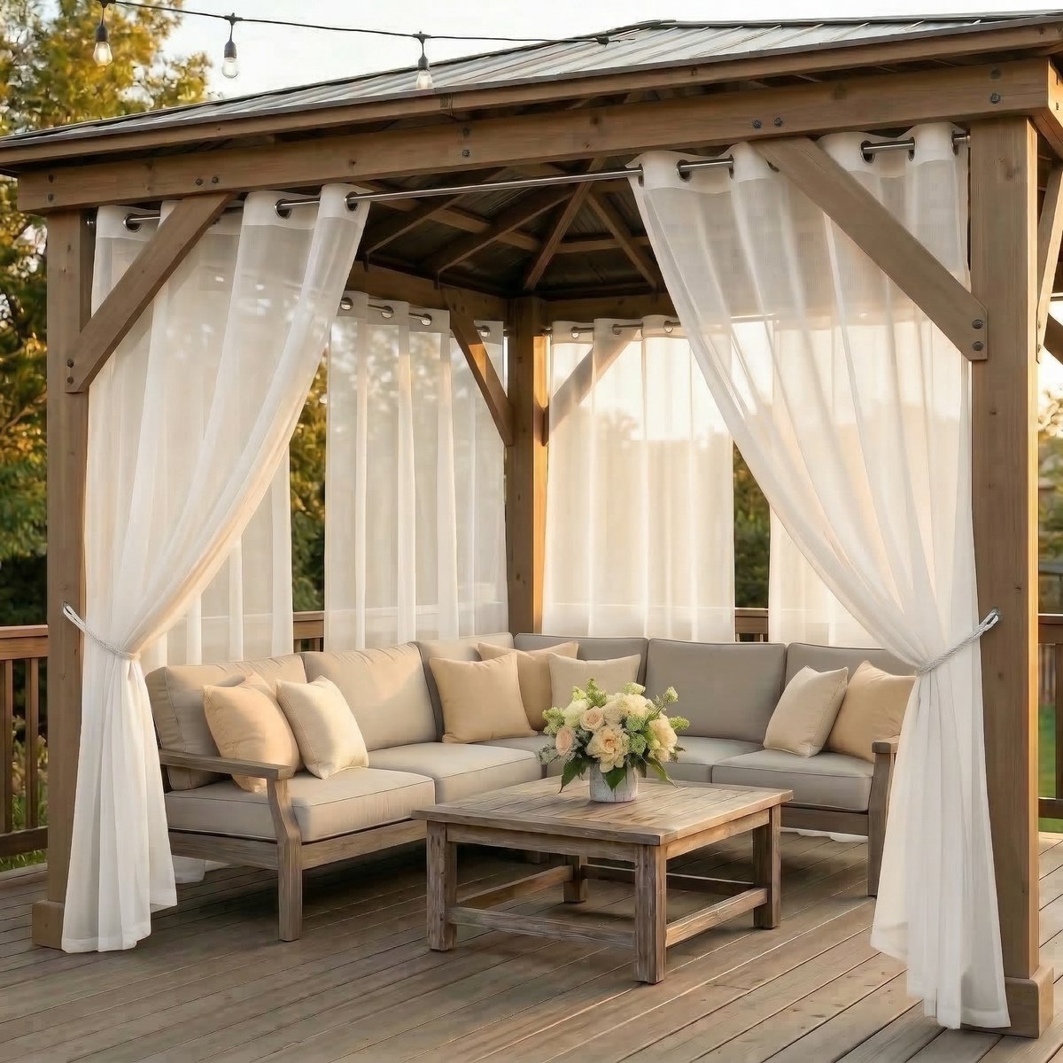 Qelus 2 Stuks Buitengordijnen Waterdicht Lichtdoorlatend met Ringen - Vitrages - Outdoor Gordijn Transparant - 132x213cm - Beige Beige (2 Stuks)