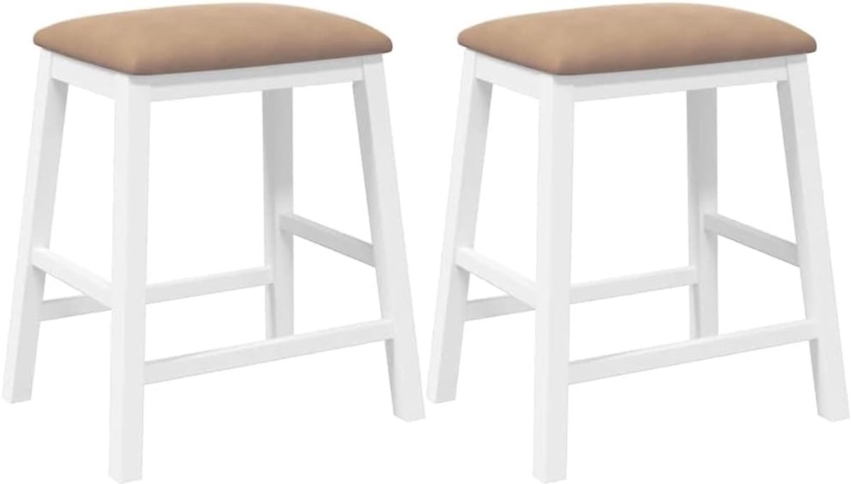 Set van 2 Houten Barstoelen met Zachte Kussens - Witte Barkrukken