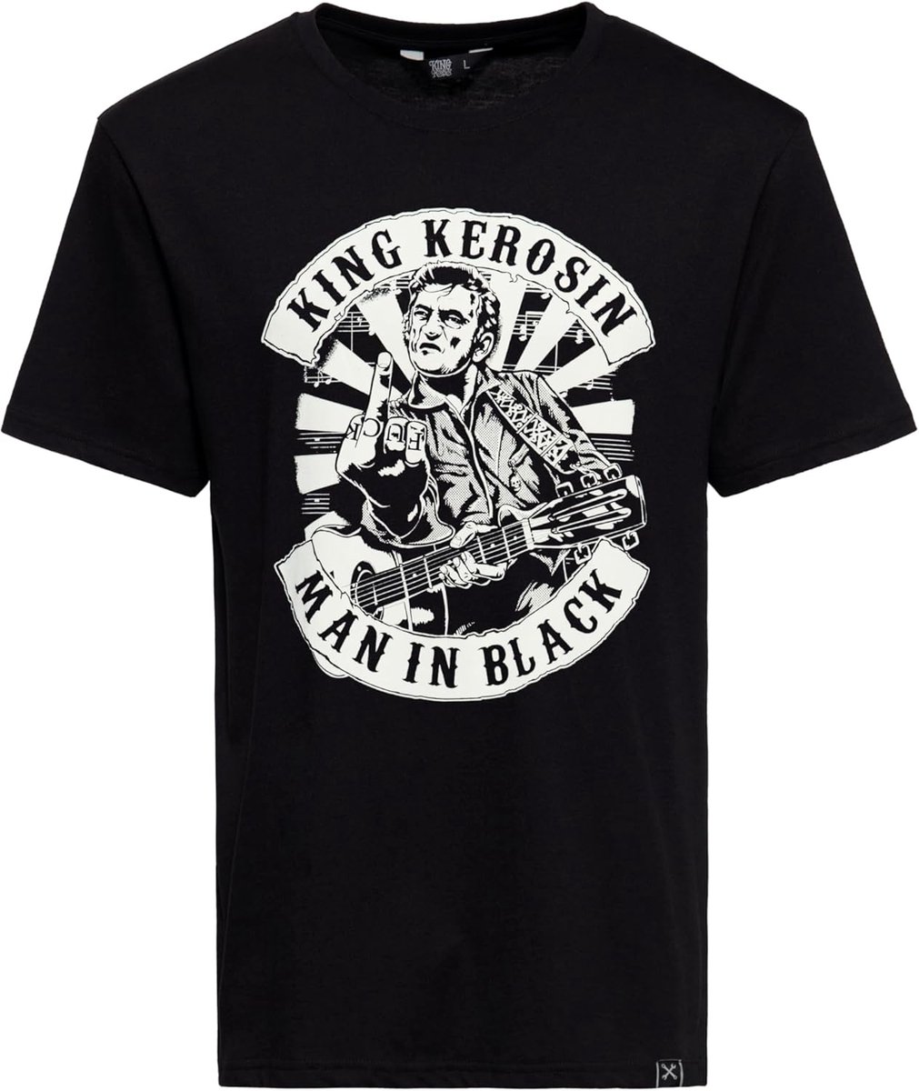 Heren T-Shirt Zwart Rockabilly Stijl 50s Vintage Rebel Look Katoen