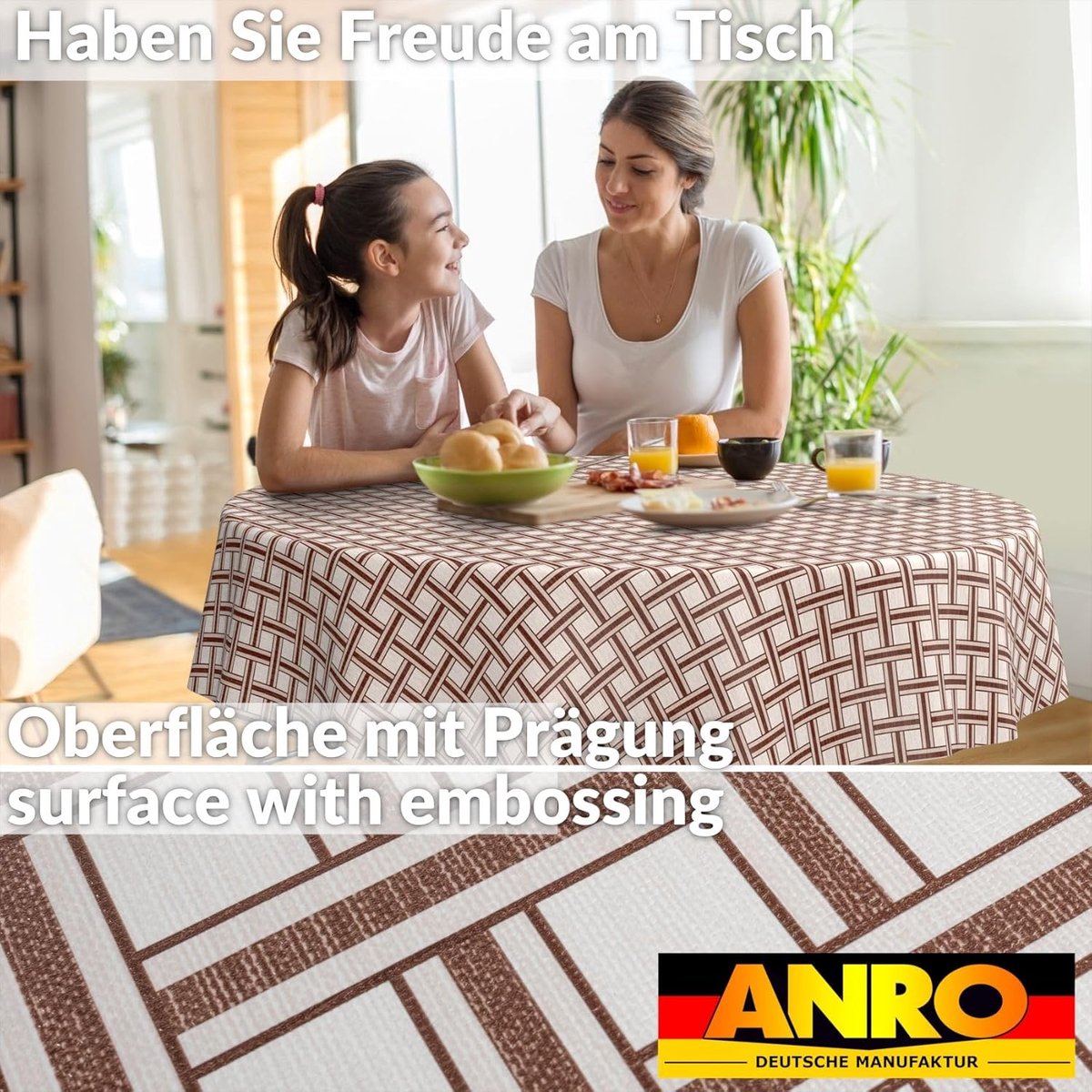 Rond Tafelkleed Wasdoek Tafelzeil - Afwasbaar en Waterdicht - Beige Geruit - Ø 120 cm
