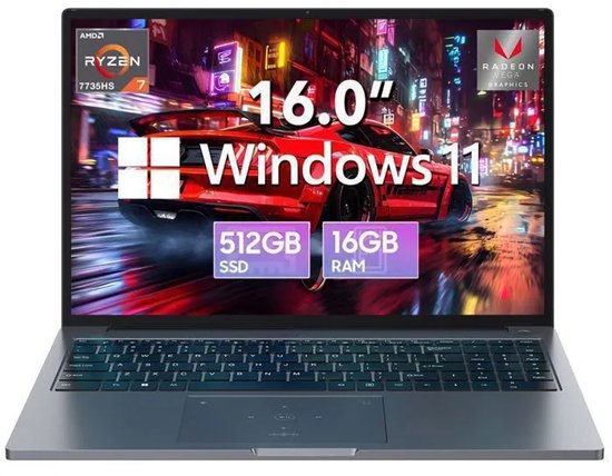 Blackview GamiBook8 Laptop - AMD Ryzen7 7735HS - 16 GB RAM - 256 SSD - Windows 11 Pro - 16 inch - Grijs - Blackview - Hoofdafbeelding