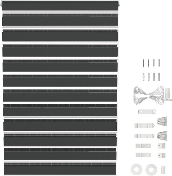 Klemmfix Duo Rolgordijn Dubbel Rolgordijn 100x150cm Zonder Boren Lichtdoorlatend En Verduisterend Zebrarol Voor Raam En Balkon Zwart NAIZY