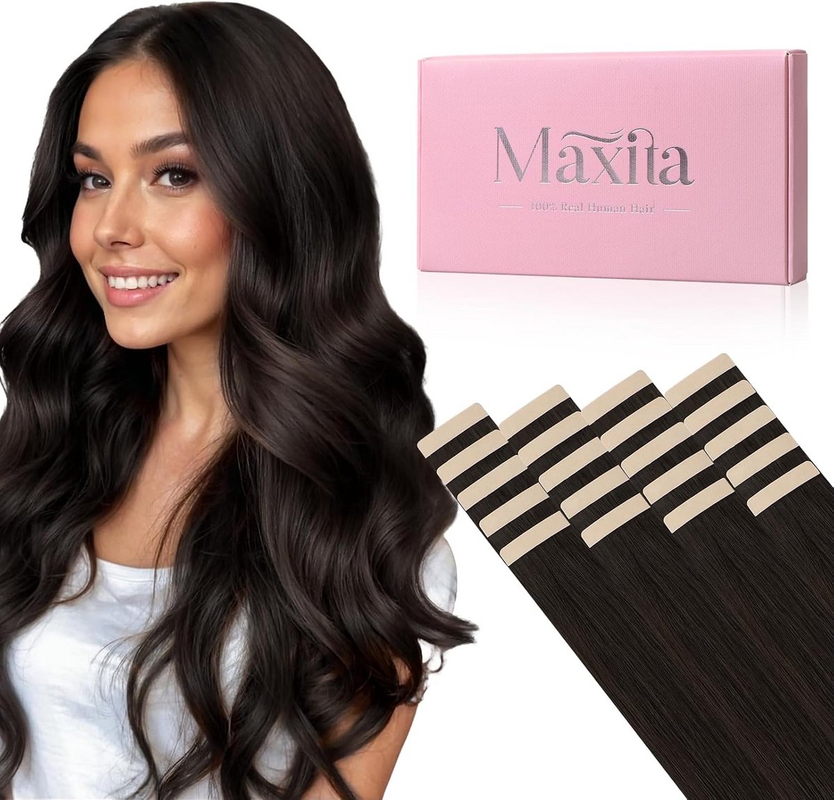 Tape-in Haarverlenging - Donkerbruin Echt Haar (50 cm) - 50 Gram, 20 Stuks Remy Haar