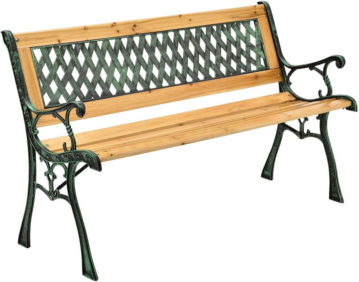 Houten Tuinbank - Zitbank Buiten - Ontspannen in Tuin - Gietijzeren Zijpanelen - 122 x 54 x 73 cm - Naturel